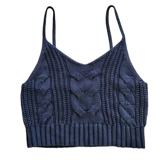 American Eagle Crochet Knit Cropped Tank Navy Blue Size M - Picture 5 of 11